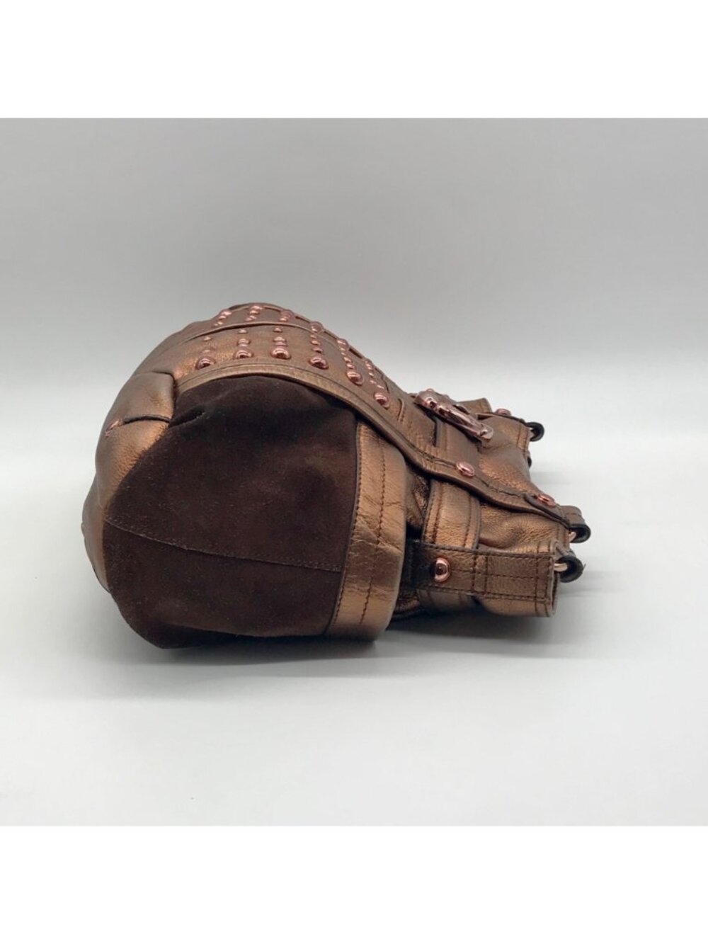 B. Makowsky Metallic Brown Glove Leather Columbia Studded Shopper Bag - Picture 3 of 11